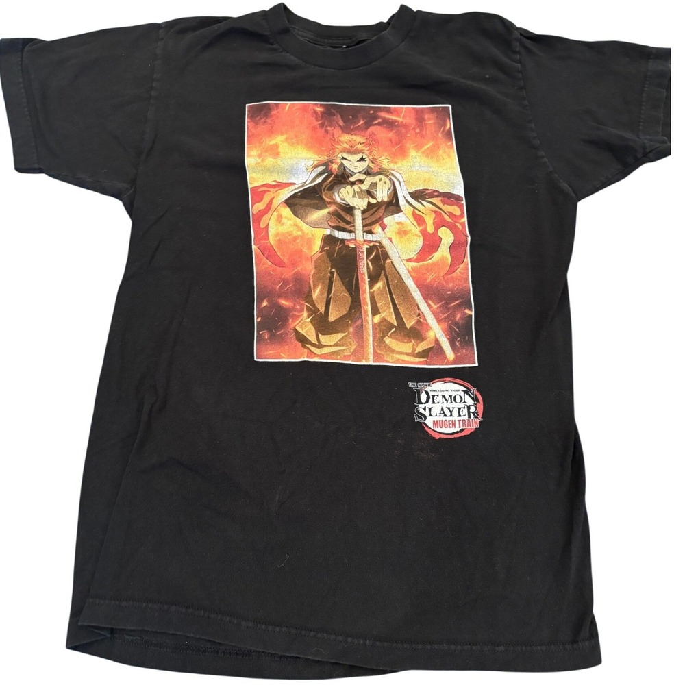Demon Slayer Mugen Train Rengoku Graphic T-Shirt Black Medium Anime Tee